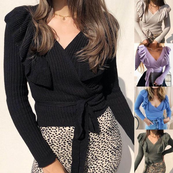 women's sweaters fashion knitted ruffles sweater casual winter bandage pullover ladies female streetwear women long sleeve bl, White;black
women's sweaters fashion knitted ruffles sweater casual winter bandage pullover ladies female streetwear women long sleeve bl, White;black