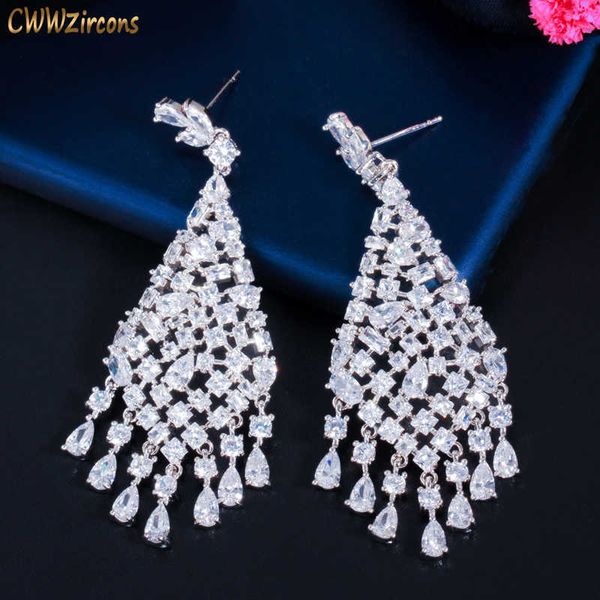 shiny white cubic zirconia dangle big long chandelier drop earrings for brides wedding engagement jewelry cz856 210714, Silver 
shiny white cubic zirconia dangle big long chandelier drop earrings for brides wedding engagement jewelry cz856 210714, Silver