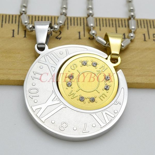 two tone men women his her couples lovers roman numberals clock & compass charm pendant necklace w/ sausage chain 60cm necklaces, Silver
two tone men women his her couples lovers roman numberals clock & compass charm pendant necklace w/ sausage chain 60cm necklaces, Silver