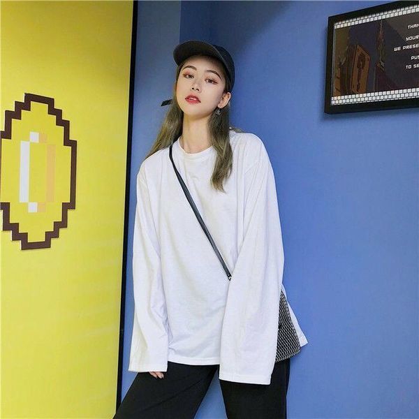 women's t-shirt cotton long sleeve spring and autumn korean loose with solid color versatile bottom shirt student trendy, White
women's t-shirt cotton long sleeve spring and autumn korean loose with solid color versatile bottom shirt student trendy, White