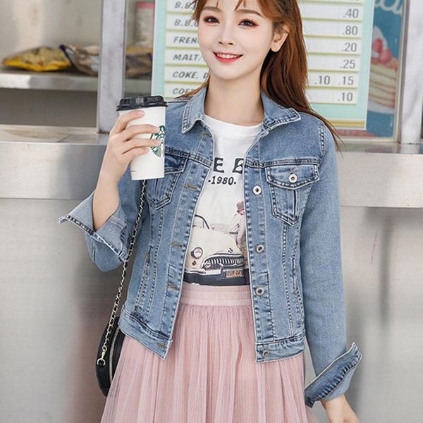 women's jackets blue denim jacket autumn spring short solid color long sleeve slim stretch casual jeans for ladies, Black;brown
women's jackets blue denim jacket autumn spring short solid color long sleeve slim stretch casual jeans for ladies, Black;brown