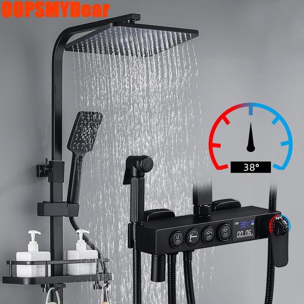 thermostatic shower set led digital smart shower system bathroom wall mount spa rainfall bath faucet cold mixer black taps
thermostatic shower set led digital smart shower system bathroom wall mount spa rainfall bath faucet cold mixer black taps