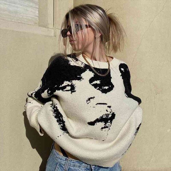 gothic women knitted sweater portrait print pullover long sleeve round neck loose jumper y2k fashion vintage knitwear streetwear, White;black
gothic women knitted sweater portrait print pullover long sleeve round neck loose jumper y2k fashion vintage knitwear streetwear, White;black