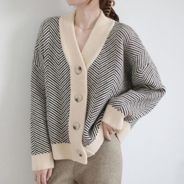 women's knits & tees 2021 spring autumn retro knitted cardigan striped loose jacket thick casual single-breasted long-sleeved sweater k, White
women's knits & tees 2021 spring autumn retro knitted cardigan striped loose jacket thick casual single-breasted long-sleeved sweater k, White