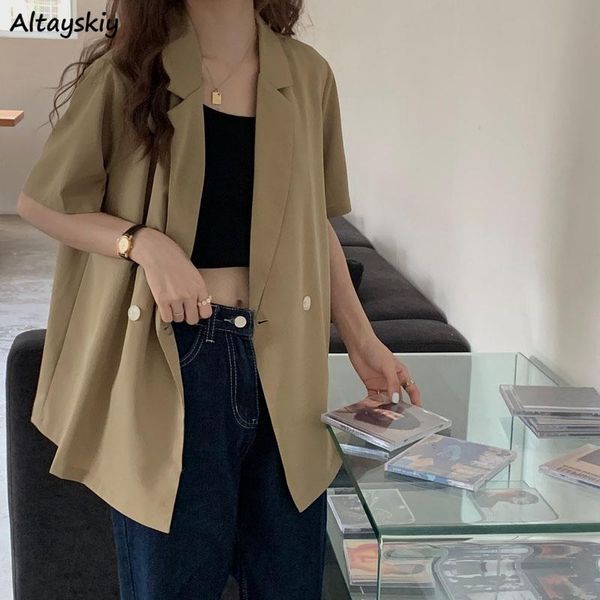 women's suits & blazers women loose summer thin korean style casual tunic outwear all-match soft short sleeve buttons up college mujer, White;black
women's suits & blazers women loose summer thin korean style casual tunic outwear all-match soft short sleeve buttons up college mujer, White;black