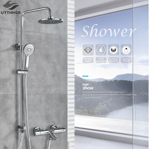 uythner bathroom thermostatic rainfall shower mixer set bath shower swivel faucet chrome and cold water wall mounted
uythner bathroom thermostatic rainfall shower mixer set bath shower swivel faucet chrome and cold water wall mounted