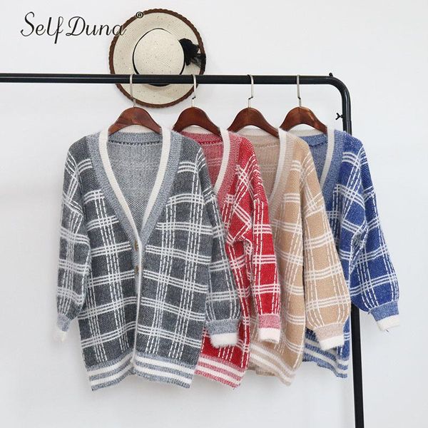 women's sweaters self duna 2021 autumn winter long knitted cardigan vintage knitting jumper red grey v neck striped women sweater, White;black
women's sweaters self duna 2021 autumn winter long knitted cardigan vintage knitting jumper red grey v neck striped women sweater, White;black