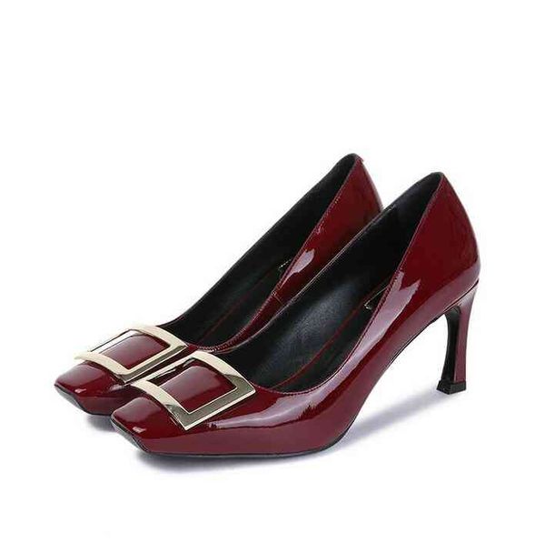 - women's shoes square buckle shallow mouth patent leather ladies high heels fashion head design, Black
- women's shoes square buckle shallow mouth patent leather ladies high heels fashion head design, Black