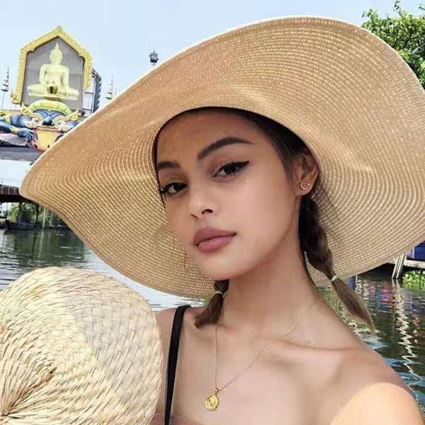 wide brim hats summer solid color straw hat women big along the beach simple foldable sun sunscreen uv resistant panama cap, Blue;gray
wide brim hats summer solid color straw hat women big along the beach simple foldable sun sunscreen uv resistant panama cap, Blue;gray