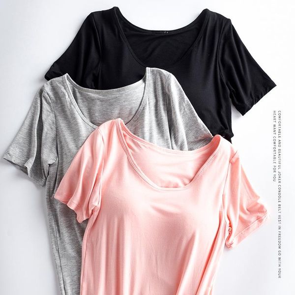 women's t-shirt women fashion bra pad t shirts lady without steel cup cotton integrated, White
women's t-shirt women fashion bra pad t shirts lady without steel cup cotton integrated, White