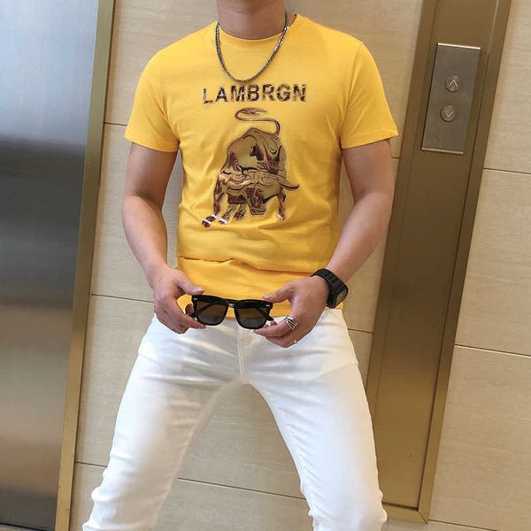 w05152021 summer new net red taurus drill printing slim handsome inschao brand half sleeve t-shirt men's short sleeve, White;black
w05152021 summer new net red taurus drill printing slim handsome inschao brand half sleeve t-shirt men's short sleeve, White;black
