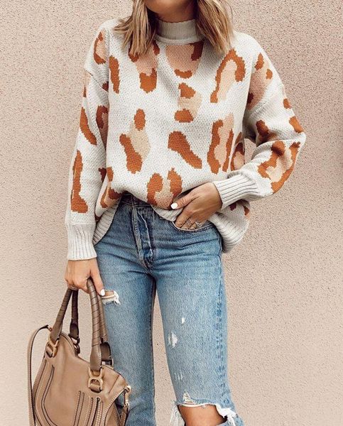 women's sweaters 2021 european and american trend autumn winter round neck pullover leopard print knit long-sleeve sweater, White;black
women's sweaters 2021 european and american trend autumn winter round neck pullover leopard print knit long-sleeve sweater, White;black