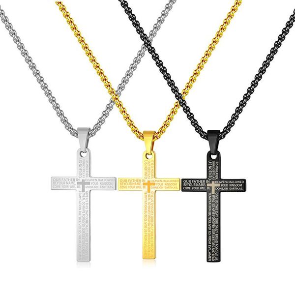 pendant necklaces retro christian jesus single titanium scripture cross necklace stainless steel prayer choker for men, Silver
pendant necklaces retro christian jesus single titanium scripture cross necklace stainless steel prayer choker for men, Silver
