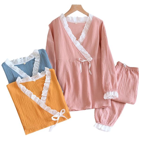 women's sleepwear 2021spring and autumn new ladies soft gauze cotton pajamas set solid color doll collar sweet 2pcs loose homeware, Black;red
women's sleepwear 2021spring and autumn new ladies soft gauze cotton pajamas set solid color doll collar sweet 2pcs loose homeware, Black;red