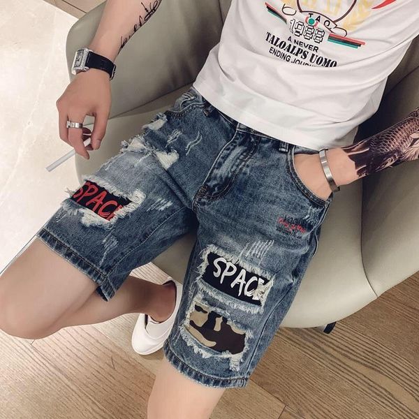 men's shorts ripped denim crossed pants 2021 summer thin korean style trendy casual middle harem, White;black
men's shorts ripped denim crossed pants 2021 summer thin korean style trendy casual middle harem, White;black