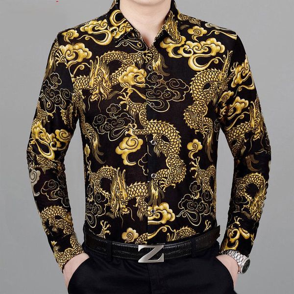 men's casual shirts dragon long sleeve shirt men button up fashion business clothing, White;black
men's casual shirts dragon long sleeve shirt men button up fashion business clothing, White;black