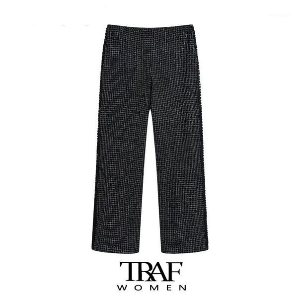 women's pants & capris traf za women fashion frayed hem tweed wide leg vintage high waist side zipper female trousers mujer, Black;white
women's pants & capris traf za women fashion frayed hem tweed wide leg vintage high waist side zipper female trousers mujer, Black;white