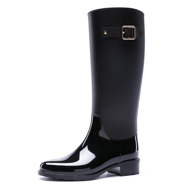 boots 25-163 tongpu women's waterproof long with side strap and buckle, Black