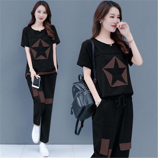 summer style 2021 plus size two-piece set of korean loose fashion suit women's t-shirt stitching nine-point pants female two piece, White
summer style 2021 plus size two-piece set of korean loose fashion suit women's t-shirt stitching nine-point pants female two piece, White