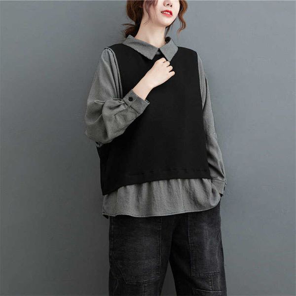women's blouses & shirts spring autumn korea fashion women long sleeve loose fake two piece patchwork turn-down coll 841t, White
women's blouses & shirts spring autumn korea fashion women long sleeve loose fake two piece patchwork turn-down coll 841t, White