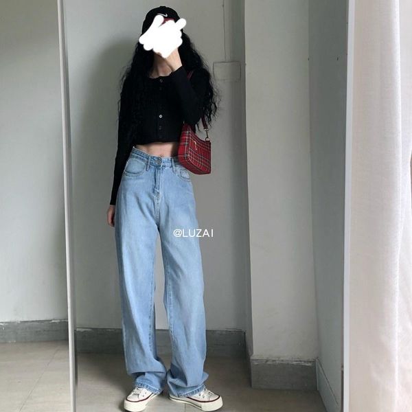 women's jeans clean and handsome pants neutral light blue high waist cowboy wide leg thin bf mopping straight
women's jeans clean and handsome pants neutral light blue high waist cowboy wide leg thin bf mopping straight