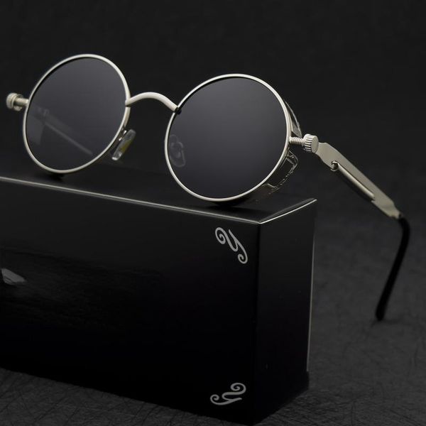 sunglasses classic gothic steampunk polarized men women brand designer vintage round metal frame sun glasses uv400, White;black
sunglasses classic gothic steampunk polarized men women brand designer vintage round metal frame sun glasses uv400, White;black