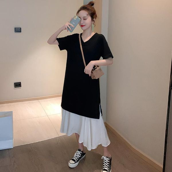 9955# maternity clothes summer v neck patchwork cotton short sleeves loose stylish dress pregnant women mom dress, White
9955# maternity clothes summer v neck patchwork cotton short sleeves loose stylish dress pregnant women mom dress, White