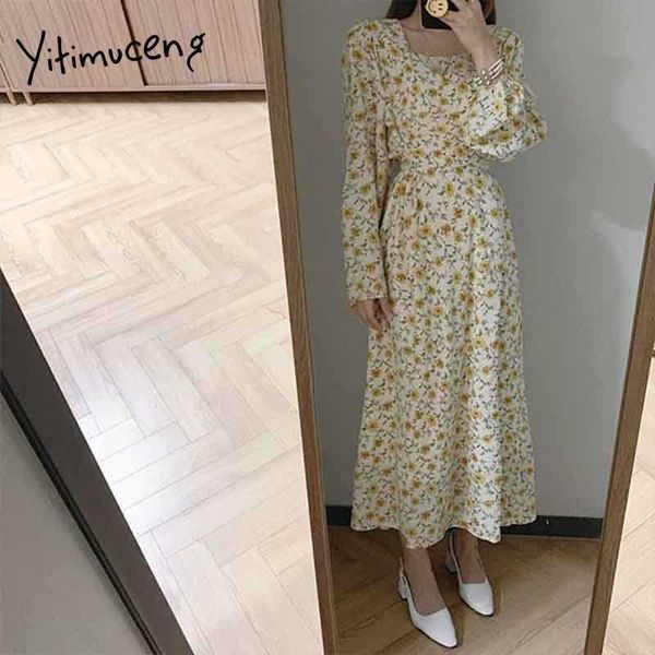 yitimuceng vintage floral print dresses for women high waist yellow black sundress spring fashion chiffon midi dress 210601, Black;gray
yitimuceng vintage floral print dresses for women high waist yellow black sundress spring fashion chiffon midi dress 210601, Black;gray