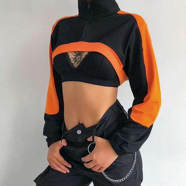 e girl womens contrasted long sleeve stand collar zip up relaxed super crop sweatshirt in black, White
e girl womens contrasted long sleeve stand collar zip up relaxed super crop sweatshirt in black, White