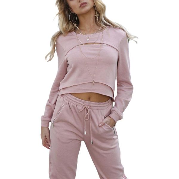 women's tracksuits women sports set long sleeves + trousers solid color hollow-carved design drawstring elastic waist spring clothing, Gray
women's tracksuits women sports set long sleeves + trousers solid color hollow-carved design drawstring elastic waist spring clothing, Gray