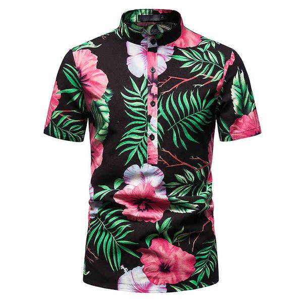 pink flower shirts men stand collar casual mens shirt hawaiian oversized short sleeve camisas summer holiday beach streetwear 210524, White;black
pink flower shirts men stand collar casual mens shirt hawaiian oversized short sleeve camisas summer holiday beach streetwear 210524, White;black
