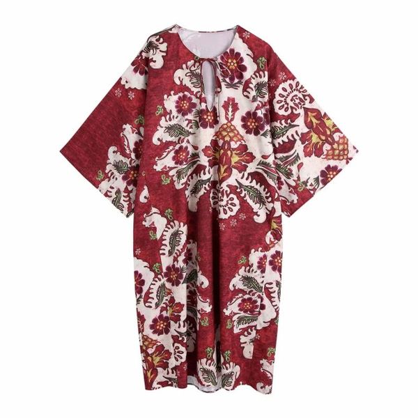 casual dresses summer women vintage printing o neck lace up loose midi dress female flare sleeve clothes lady vestido d7701, Black;gray
casual dresses summer women vintage printing o neck lace up loose midi dress female flare sleeve clothes lady vestido d7701, Black;gray