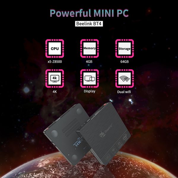 

gaming mini pc bt4 beelink fanless windows 10(64-bit) intel atom x5-z8500 quad core computer 4+64gb hdmi+vga 2.4g+5g wifi bt 4.0