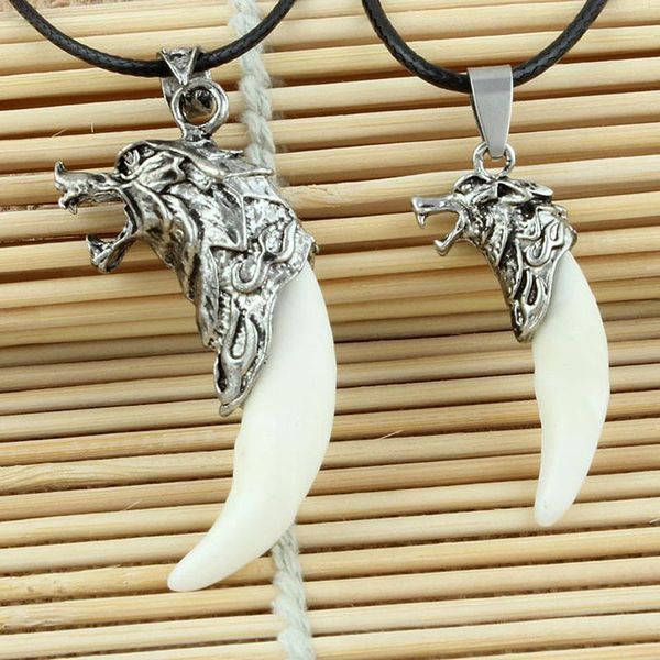 brave boy man wolf tooth necklace titanium steel domineering pendant gifts pu chain necklaces, Silver 
brave boy man wolf tooth necklace titanium steel domineering pendant gifts pu chain necklaces, Silver