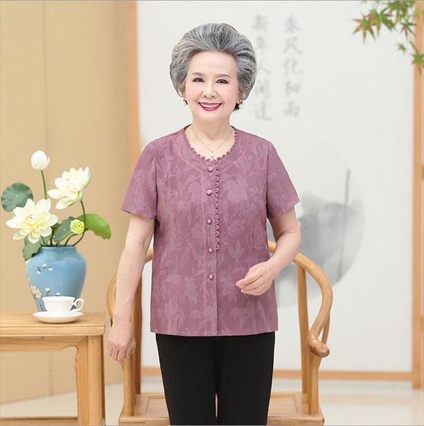 elderly summer grandma short sleeve women shirt middle age mother clothing, White 
elderly summer grandma short sleeve women shirt middle age mother clothing, White