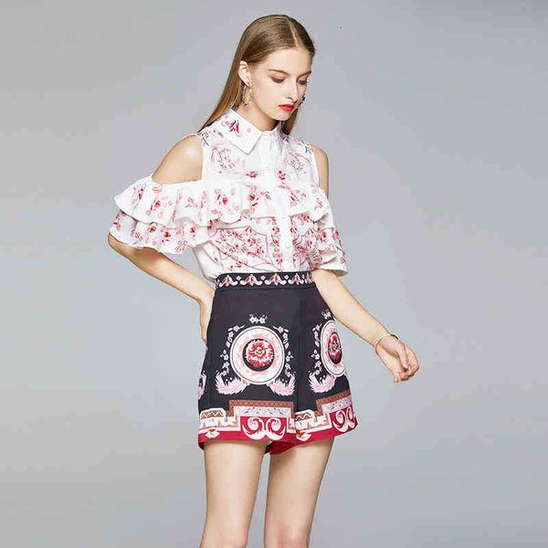 women's shorts runway designer summer set women off shoulder ruffles pink flower print shirt + wide leg female two piece qtyf, White;black
women's shorts runway designer summer set women off shoulder ruffles pink flower print shirt + wide leg female two piece qtyf, White;black