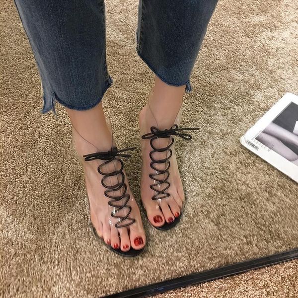 dress shoes women's sandals 2021 summer fine with transparent plastic cross straps personality fairy high heels roman, Black
dress shoes women's sandals 2021 summer fine with transparent plastic cross straps personality fairy high heels roman, Black