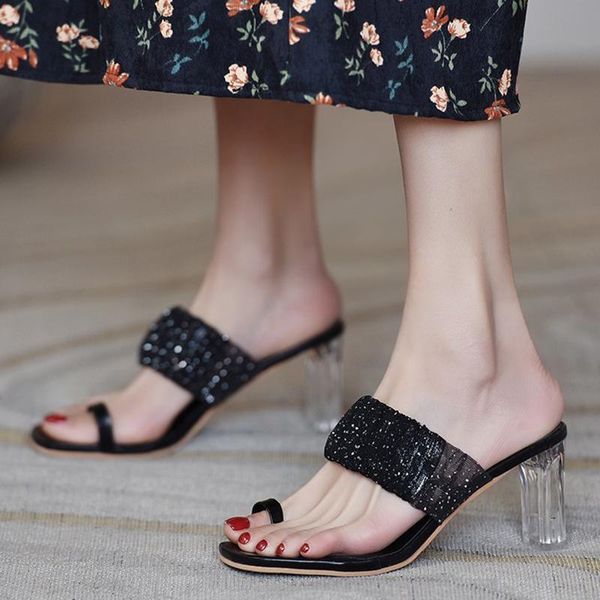 rimocy transparent mesh sequin high heels slippers women 2021 clip toe party flip flops woman elegant strap sandals female, Black
rimocy transparent mesh sequin high heels slippers women 2021 clip toe party flip flops woman elegant strap sandals female, Black