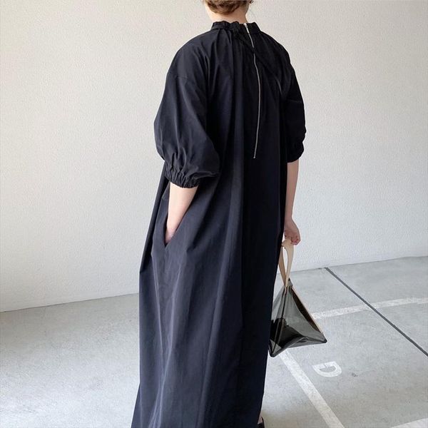 vintage long elegant little black womens dress casual loose oversized japan simple office ladies maxi, Black;gray
vintage long elegant little black womens dress casual loose oversized japan simple office ladies maxi, Black;gray