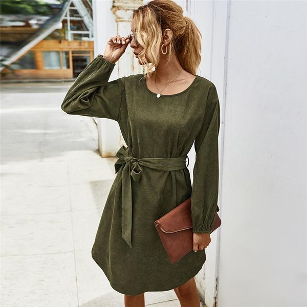 elegant women corduroy mini dress autumn long sleeve dresses fashion fall with belt decor casual, Black;gray
elegant women corduroy mini dress autumn long sleeve dresses fashion fall with belt decor casual, Black;gray