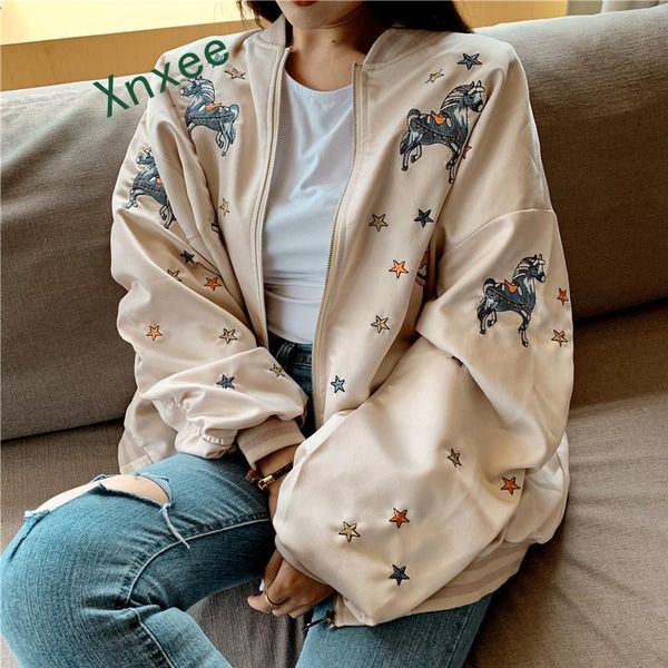 women's jackets xnxee 2021 spring jacket women embroidered baseball uniform oversized coat female crop pilot bomber, Black;brown
women's jackets xnxee 2021 spring jacket women embroidered baseball uniform oversized coat female crop pilot bomber, Black;brown