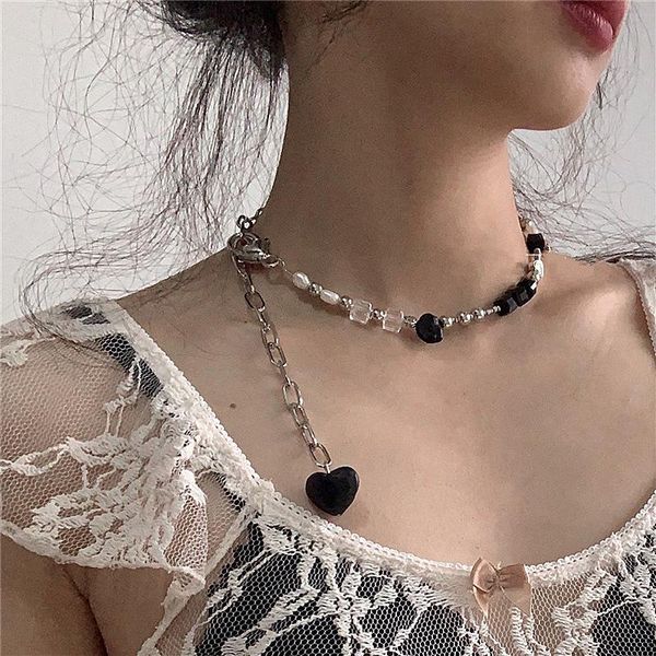 pendant necklaces fashion stainless steel dark black metal pearl stitching necklace frosted heart clavicle chain tide jewelry gift, Silver
pendant necklaces fashion stainless steel dark black metal pearl stitching necklace frosted heart clavicle chain tide jewelry gift, Silver