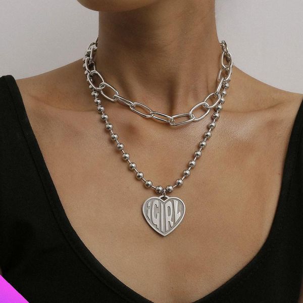 pendant necklaces word girl heart-shaped double necklace alloy lady classic jewelry 2021, Silver 
pendant necklaces word girl heart-shaped double necklace alloy lady classic jewelry 2021, Silver