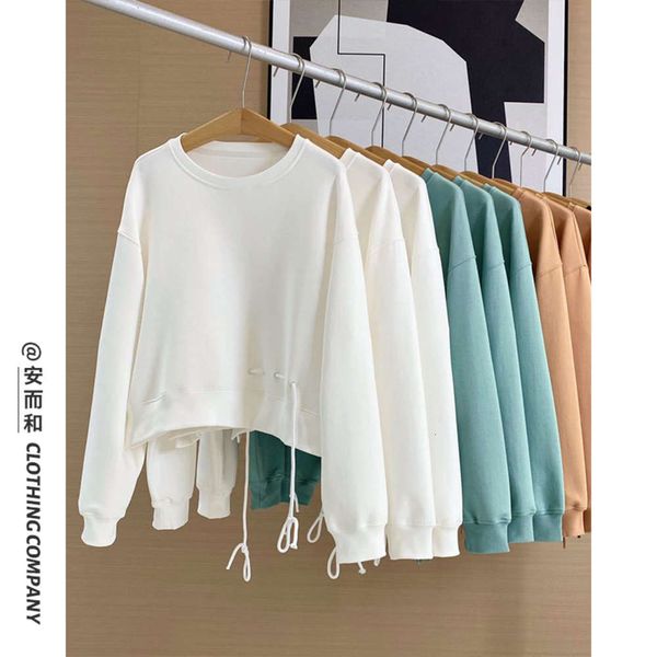 women's sweater autumn korean drawstring design sense ins trend short solid color pullover for women, Black
women's sweater autumn korean drawstring design sense ins trend short solid color pullover for women, Black