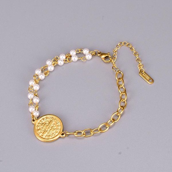 link, chain stainless steel round imitation pearl bracelets women accessories gold color double pendants, Black
link, chain stainless steel round imitation pearl bracelets women accessories gold color double pendants, Black