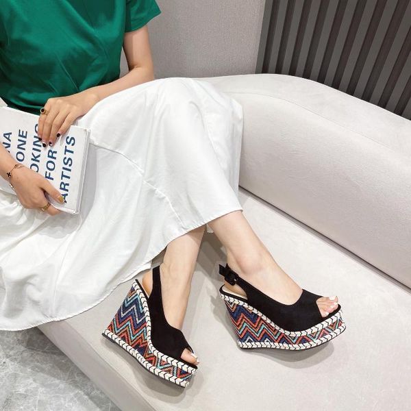 sandals style summer color high heels thick-soled waterproof platform one word buckle straw roman women's fashion shoes cane, Black
sandals style summer color high heels thick-soled waterproof platform one word buckle straw roman women's fashion shoes cane, Black