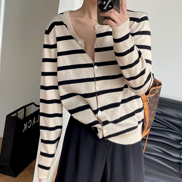 women's knits & tees autumn stripes contrast color knit with female korean version loose round neck thin cardigan trend, White
women's knits & tees autumn stripes contrast color knit with female korean version loose round neck thin cardigan trend, White