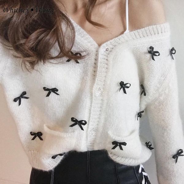 women's sweaters whitney wang 2021 autumn winter fashion streetwear sweet bow sweater women jumper girls cardigan, White;black
women's sweaters whitney wang 2021 autumn winter fashion streetwear sweet bow sweater women jumper girls cardigan, White;black