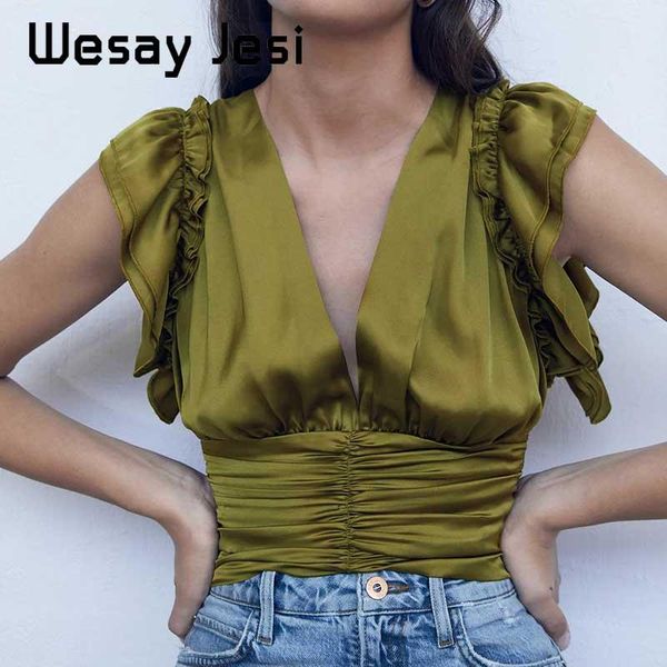 blouse women chic vintage solid deep v neck sleeveless ruffleblouse blusas mujer de moda 2021 shirt womens women's blouses & shirts, White
blouse women chic vintage solid deep v neck sleeveless ruffleblouse blusas mujer de moda 2021 shirt womens women's blouses & shirts, White