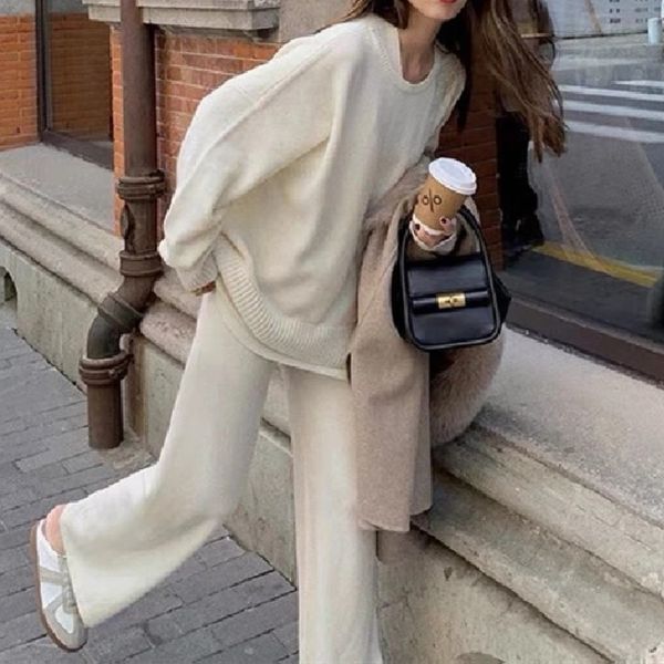 women autumn winter casual 2 pieces knitted set long sleeve loose sweater pants suits fashion streetwear tracksuits fitness set, White;black
women autumn winter casual 2 pieces knitted set long sleeve loose sweater pants suits fashion streetwear tracksuits fitness set, White;black
